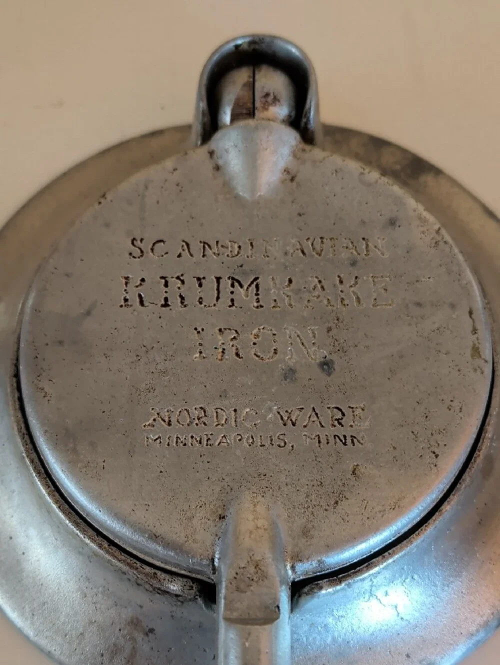 VTG. Nordic Ware Krumcake Iron.Red-Handled Cast Aluminum Stove-Top Ironing Press